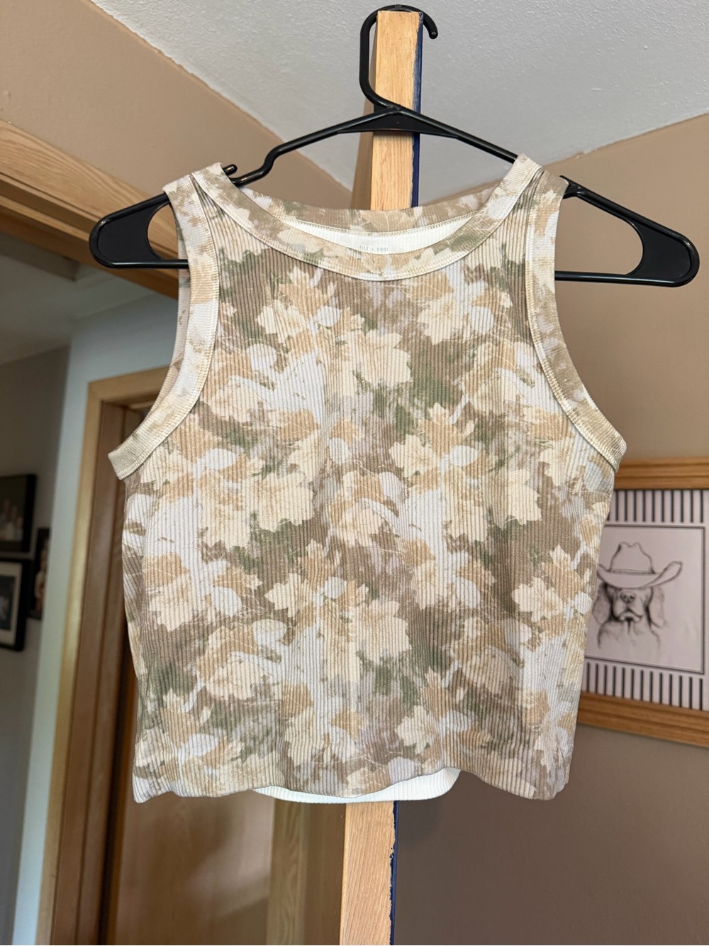Floral Ribbed Crop Tank Top - Beige Floral